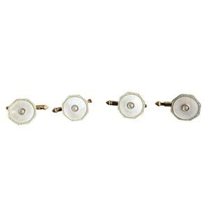 Vintage Art Deco Rolled Gold Plate Mother of Pearl Octagon Cufflinks Set of 4